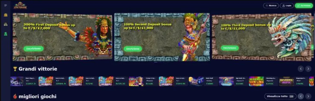 Pagina iniziale di Aztec Paradise Casino
